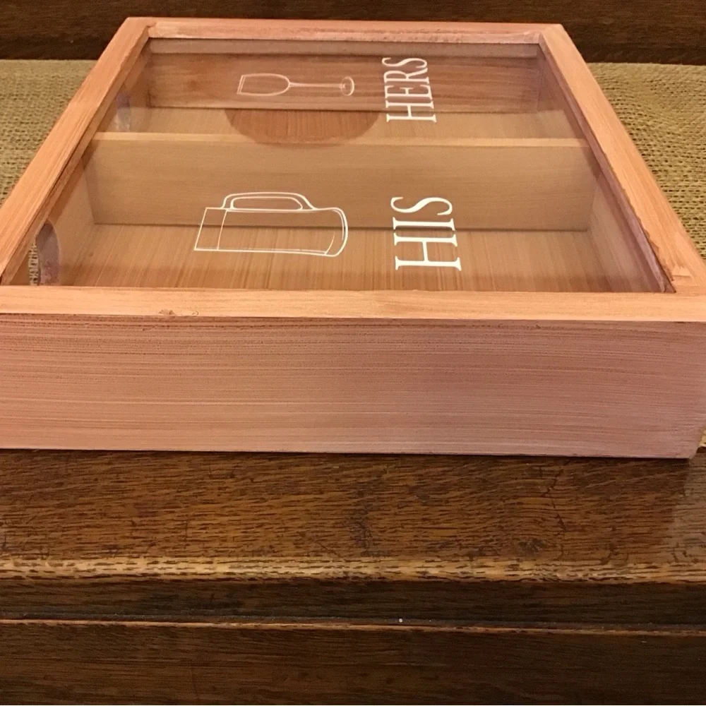 NWT His Hers Bottle Cap and Wine Cork Wooden Shadow Box